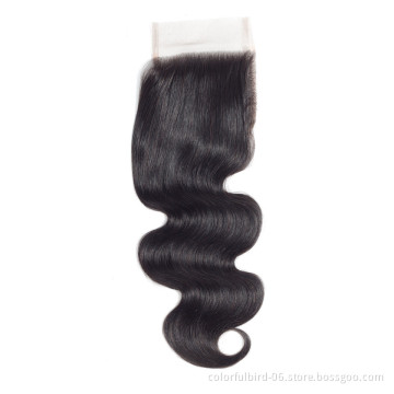Wholesale 10 12 Inch Virgin Human India Hair 4x4 Natural Color Body Wave 4*4 Transparent Lace Closure human hair